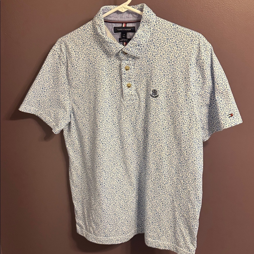 Tommy Hilfiger White and Blue 100% cotton polo size large